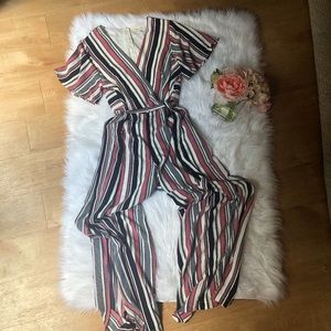 Pink, White, Navy Striped Jumpsuit